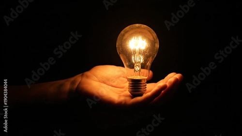 A human hand gently cradling a brilliantly glowing light bulb in a dark setting, powerfully symbolizing the spark of a new idea, innovation, or a moment of profound creative insight and inspiration