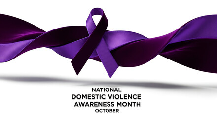 national domestic violence awareness month in october represented by a purple ribbon on white symbolizing support against abuse.