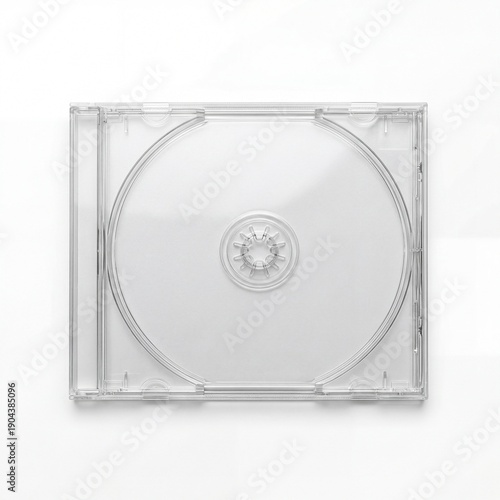 Empty clear plastic CD jewel case mockup isolated on white.