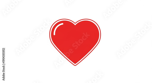 Shiny red heart icon with white outline on white background for love and love concepts