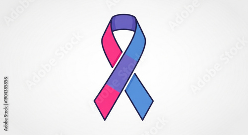 Colorful pink purple blue awareness ribbon symbol on white background for support and cause