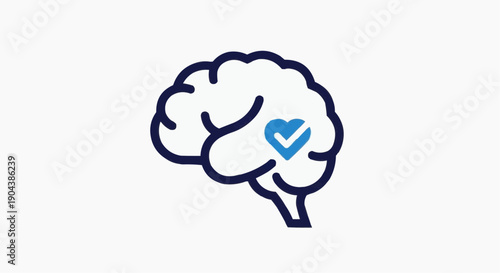 Brain Health Vector Icon – Blue Checkmark Mental Well‑Being Symbol Isolated on White