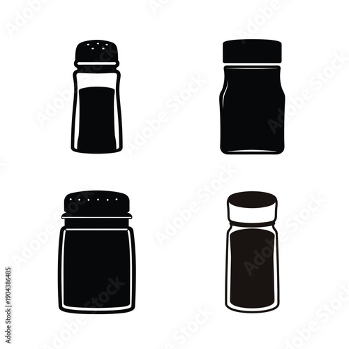 Four different types of spice containers depicted in black and white silhouette style