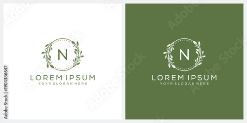 Initial letter N flower for beauty natural cosmetic skin care logo design