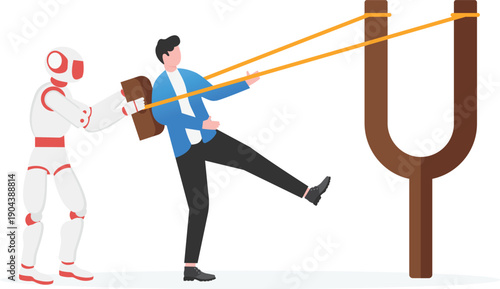 Robot Launching Professional Career with Slingshot