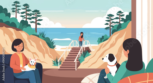 Cozy home with dogs, beach view