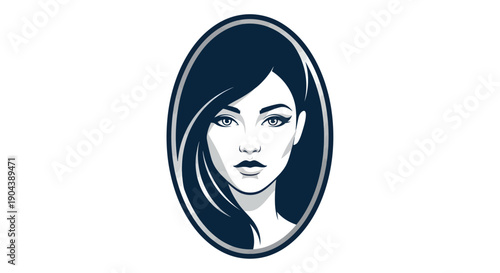 Elegant womans face in an oval frame, minimalist design.