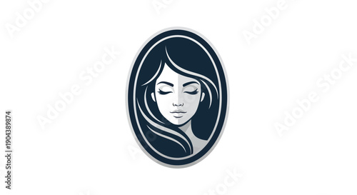 Elegant Womans Face Silhouette in Oval Frame.