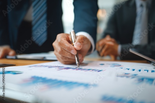 Executive reviewing financial data charts with advisor
