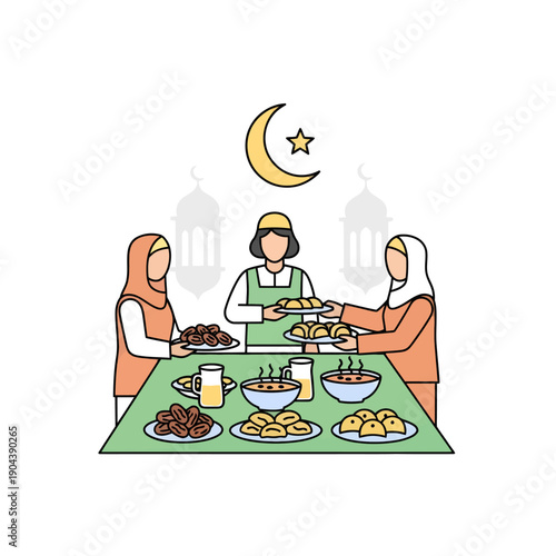 Women Sharing Food During Ramadan Celebration.