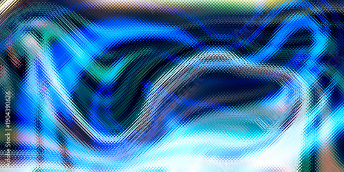 Dynamic glowing blue abstract waves with textured refraction flow through the composition, where luminous light, fluid motion, and refractive surfaces create depth, energy, and a futuristic atmosphere