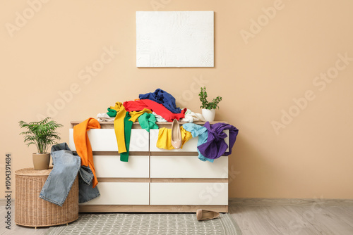 Dresser with scattered clot...