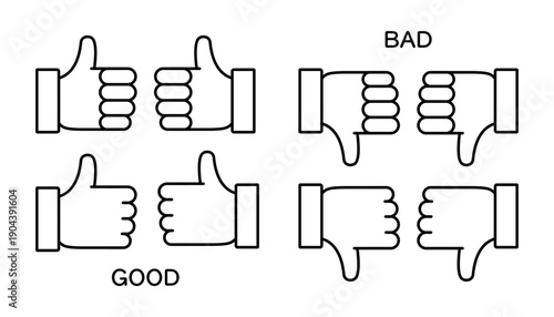 親指を立てた手と親指を下げた手の評価を表すアイコンセット