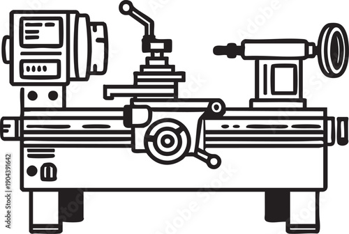 Lathe machine vector illustration: metalworking equipment graphic eps silhouette