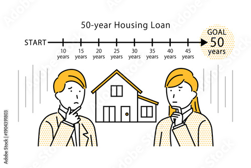 50年の住宅ローンでのマイホーム購入に不安を感じる夫婦