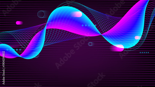 Digital sound wave vibration line. Abstract communication technology. Gradient blend synthwave style. Internet network frequency signal vibrant color