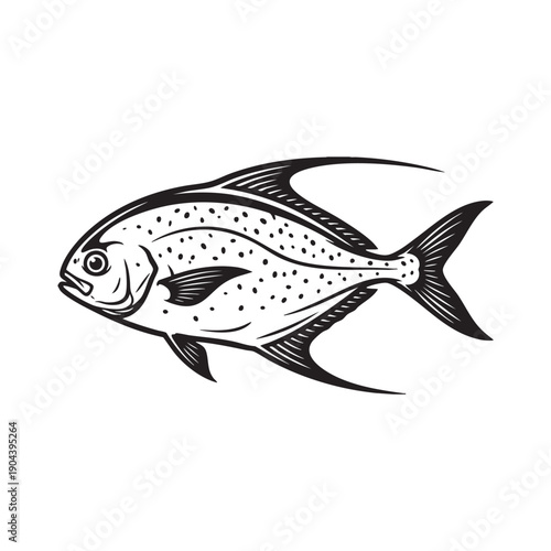 A detailed illustration of a majestic fish, meticulously designed with intricate lines and patterns, a true testament to the beauty of marine life.