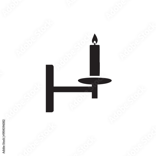 Wall mounted candle holder with lit candle silhouette, vintage lighting, home decor, gothic style element, dark ambiance lighting for interiors, and rustic wall sconce illustration