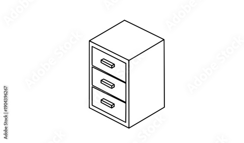 Isometric outline filing cabinet hand-drawn vector icon illustration