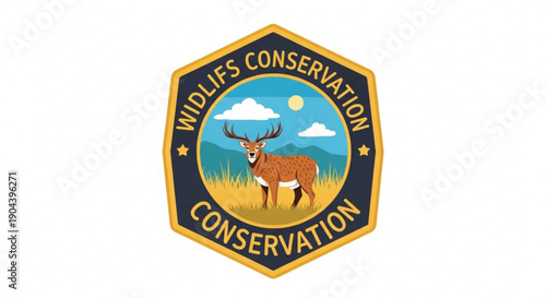 Wildlife conservation logo with deer and mountains