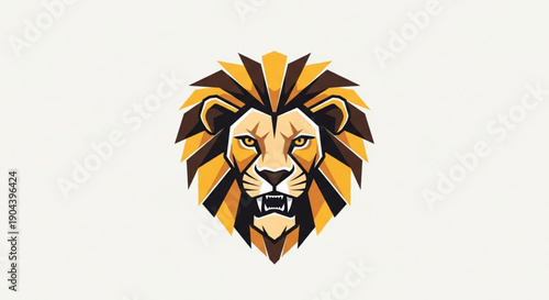 Stylized lion head with vibrant yellow and black mane fierce expression graphic design element symbol icon animal wildlife wildlife illustration