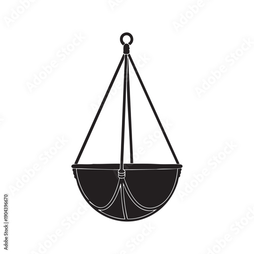 Hanging plant basket silhouette with long support ropes and rounded container design for indoor gardening suspended floral displays and urban balcony botanical decoration projects for home decor