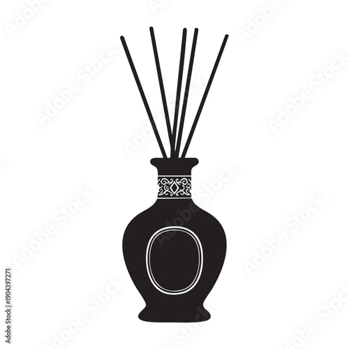 Aroma reed diffuser bottle silhouette with wooden sticks for home fragrance and spa aromatherapy isolated on white background vector illustration decorative scent dispenser for interior relaxation