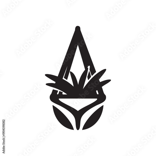 Hanging plant pot silhouette with tropical foliage for sustainable indoor garden decoration vector illustration showing macrame style holder with lush green leaves for eco friendly home design art