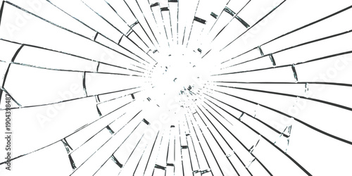 Abstract illustration of shattered glass with cracks radiating from a central point on a white background