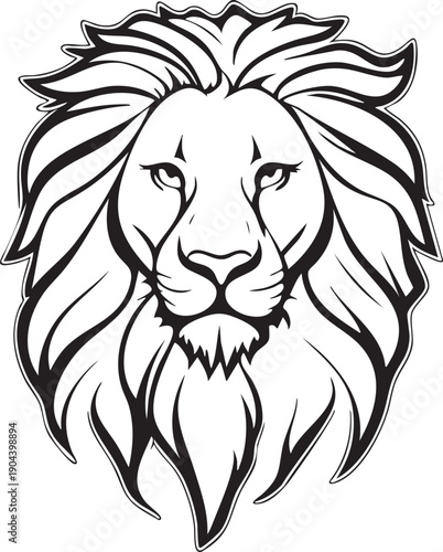 Tête de lion à grande crinière  - Silhouette