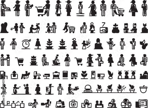 Vector icon set: people, shopping, plants, business, and more - free download eps silhouette