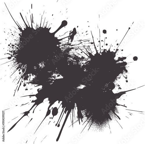 Dark gray ink splatters and splashes paint