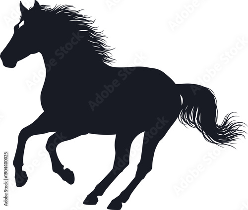 A silhouette of a horse in motion with flowing mane and tail