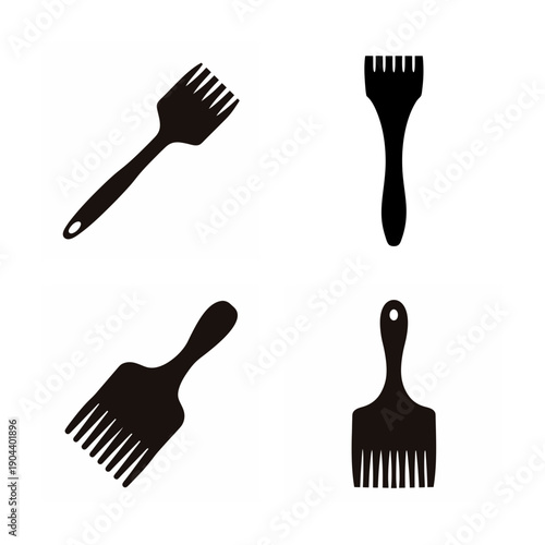 Four different types of black plastic forks displayed in silhouette