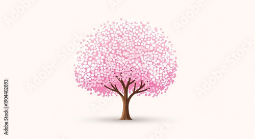 Blossoming cherry tree with pink flowers on isolated background
