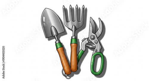 Gardening tools trowel fork pruners green handles gardening equipment gardening landscaping yard work gardening accessories