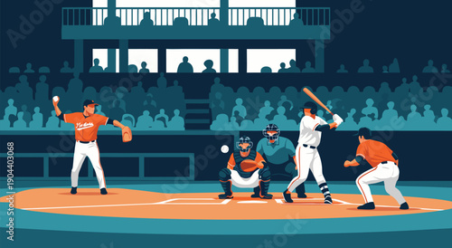 Exciting Baseball Game Vector Illustration Capturing The Thrill of The Sport in A Stadium Setting