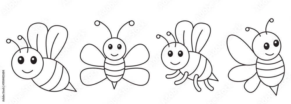 Obraz premium Black and White Bee Coloring Page Vector Illustration for Kids Educational Activities