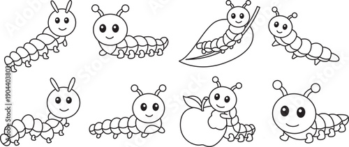 Black and White Caterpillar Coloring Page Vector Illustration for Kids Educational Activities
