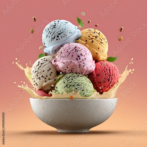 Icecream modern dessert styling vibrant scoops bowl image