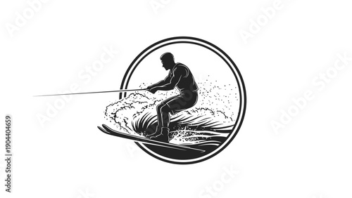Man Water Skiing in Circle Frame.
