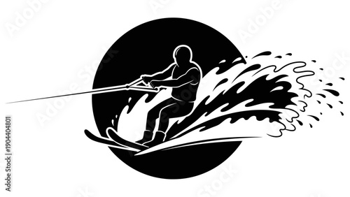 Water Skier Silhouette Graphic Illustration.