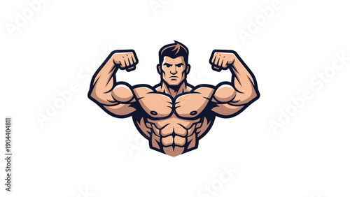 Muscular Cartoon Man Flexing Muscles.