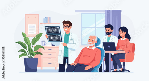 Dental consultation with x-rays, laptop, and plant