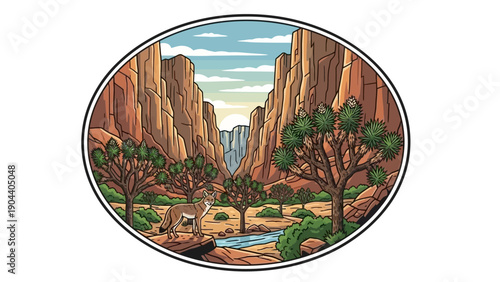 Desert Canyon Landscape with Trees.