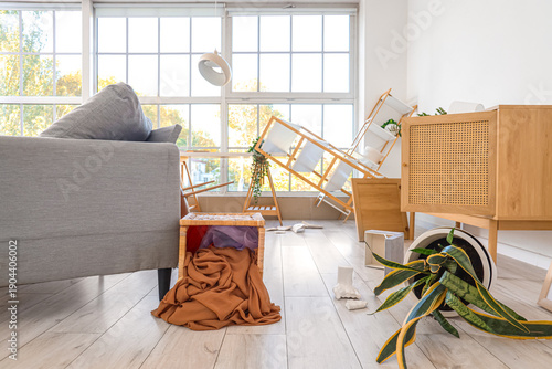 Interior of messy living ro...