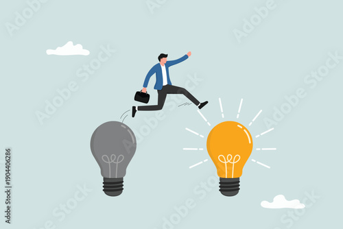 Business transformation, change management towards a more innovative company, improvement and adaptation to the new normal concept, smart entrepreneurs move from old ideas to brilliant new ideas.