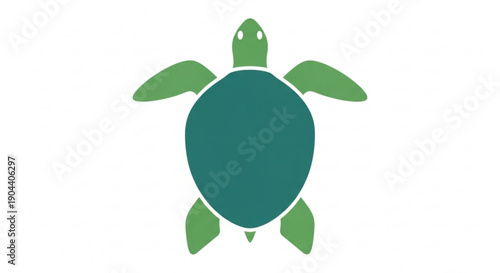 Green turtle silhouette with light green limbs on white background symbolizing ocean conservation and eco friendly themes