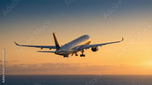Wallpaper Mural Commercial Airplane Taking Off at Sunset Over Ocean. Torontodigital.ca