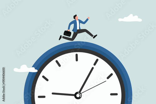 Rushing to get to the office late, determination to finish work quickly, stress or anxiety to finish work, the concept of a businessman in a hurry running fast because time is running out.